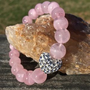 Hand Made Rose Quartz Stone Bracelet with Diamonds